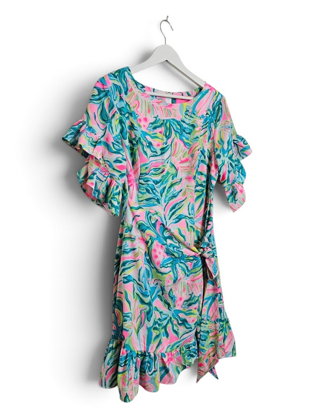 Lilly Pulitzer Darlah Stretch Dress Size 8 One In A Melon Ruffle Wrap Pink Green